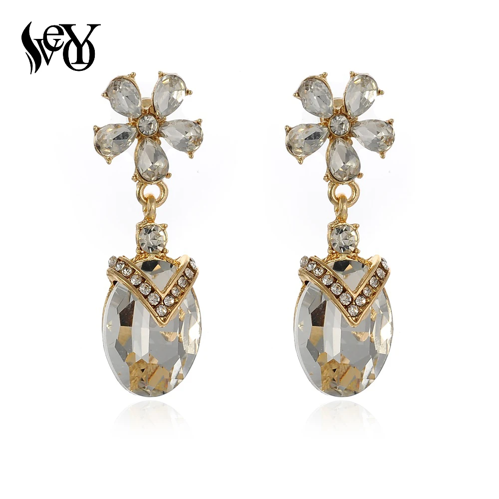 

VEYO Luxury Green Flower Crystal Earrings Antique Women Drop Dangle Earrings For Women Rhinestone Jewelry Wholesale