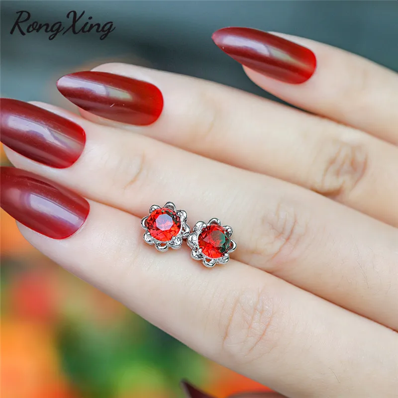 Уникальные серьги гвоздики RongXing с розовым красным зеленым кристаллом из