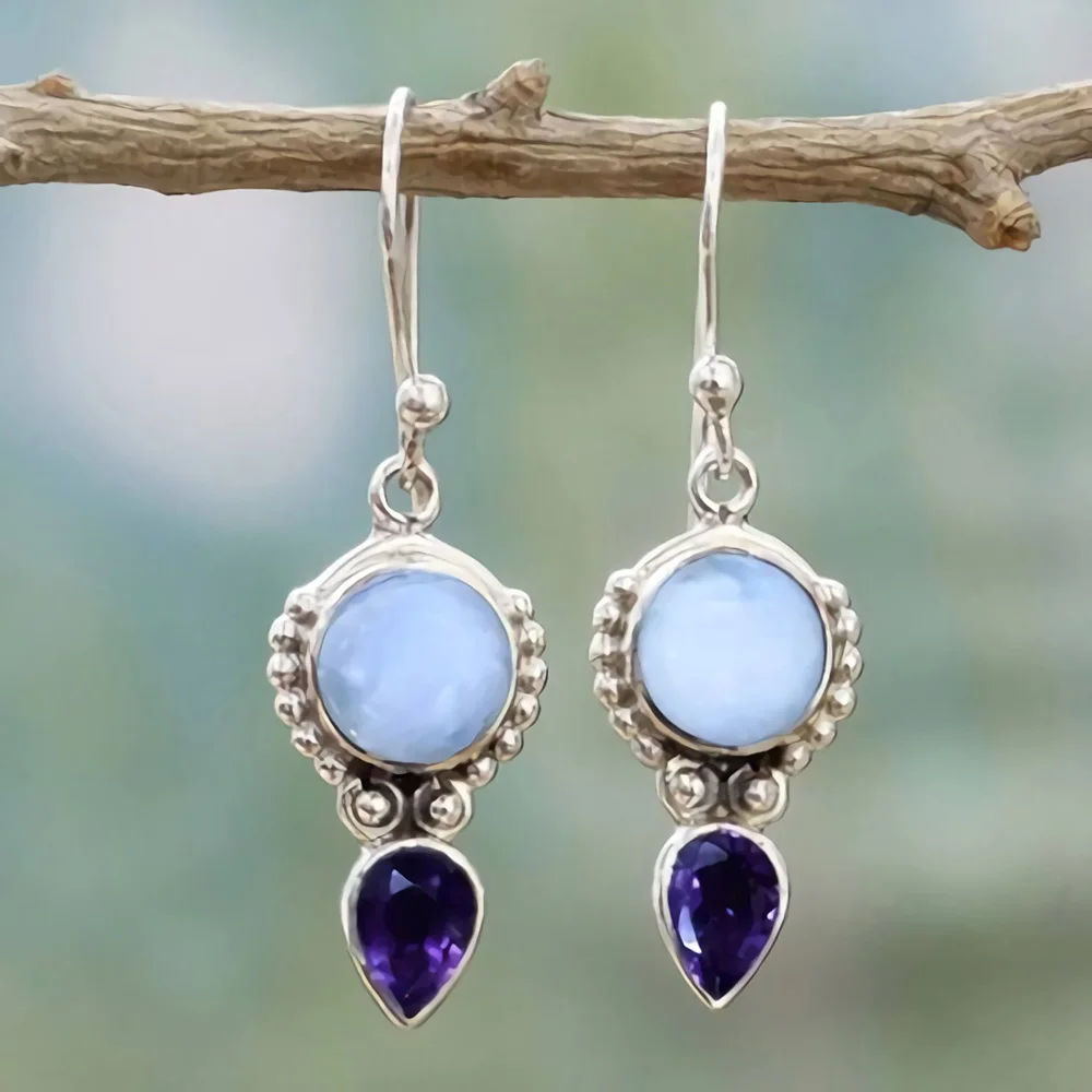 

Handmade Silver Moonstone Dangle Earrings Pear-shaped Water Droplets For Women Gift