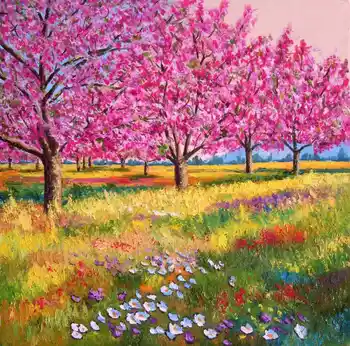 

High quality Oil painting Canvas Reproductions Peach trees in spring By Jean Marc Janiaczyk hand painted