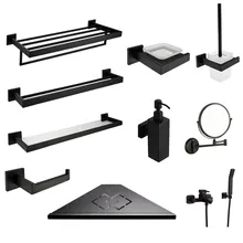 Набор аксессуаров для ванной из нержавеющей стали 304, вешалка для полотенец, держатель для туалетной щетки, набор аксессуаров для ванной комнаты, черный диспенсер для мыла