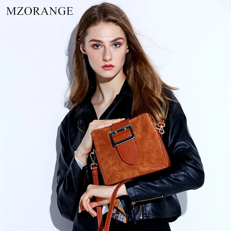 MZORANGE Brand Genuine Leather Women Handbags Vintage Suede matte leather Flap Shoulder Bags Small Messenger Bags Bucket bag MZORANGE Brand Genuine Leather Women Handbags Vintage Suede matte leather Flap Shoulder Bags Small Messenger Bags Bucket bag