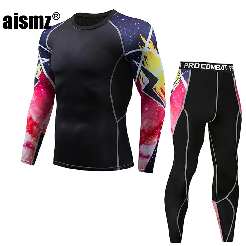 Aismz Men Thermal Underwear Sets Fashion Printing Compression Fleece Sweat Quick Drying Thermo Underwear Men Clothing Long Johns men's thermal underwear sets Long Johns