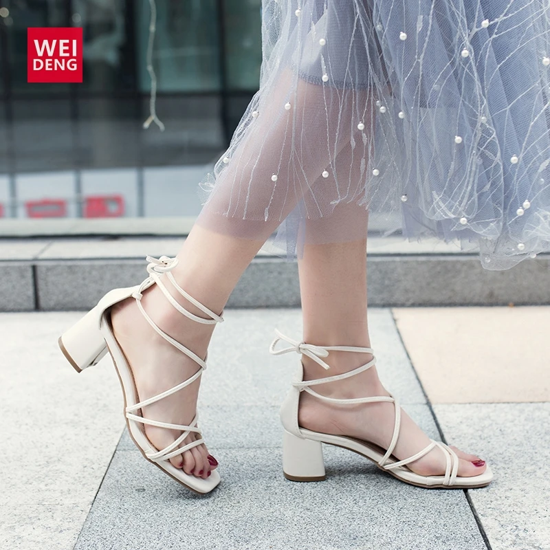 

Weideng Ladies Sandal Women High Heel Gladiator Thong Band Elegant Hollow Out 2019 Summer Sexy Wedding Handmade 5cm Heels Pumps