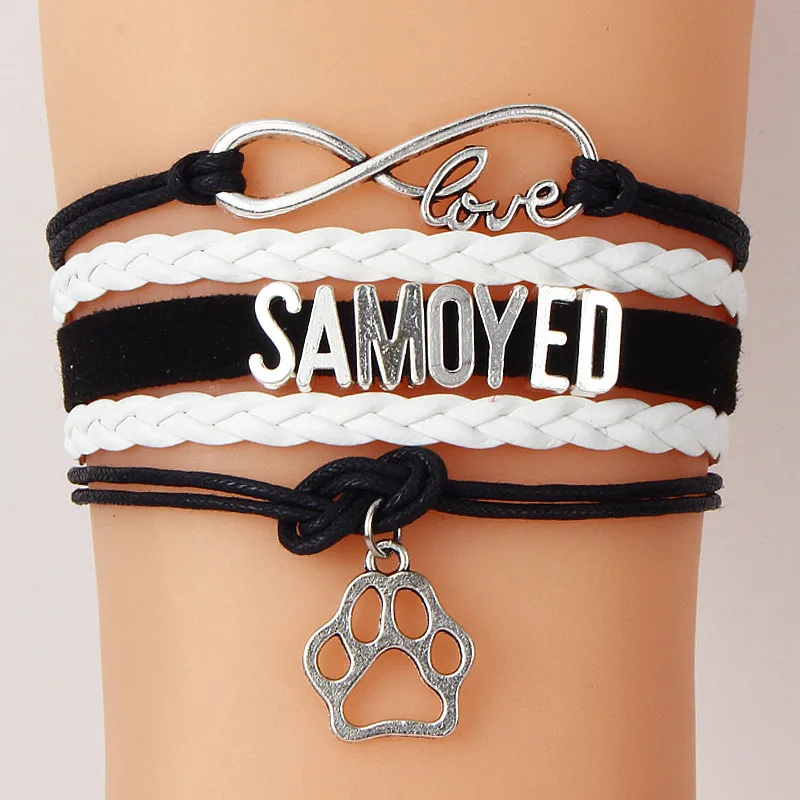 

(10pcs/lot) Infinity Love SAMOYED Bracelet Dog Paw Charm Braided Leather Rope Wrap Bracelets & Bangles Jewelry For Women Men