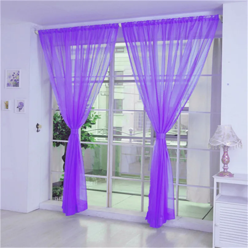 1PC Solid Curtains Vines Leaves Tulle Door Window Curtain Drape Panel Sheer Scarf Valances Home decorations #4M10 (3)