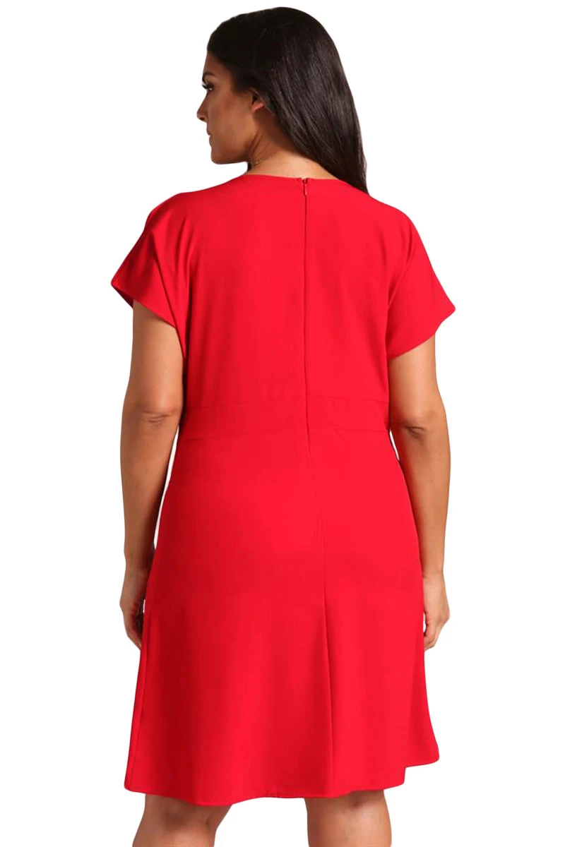 Red-Plus-Size-Deep-V-Surplice-Flared-Dress-LC610040-3-2