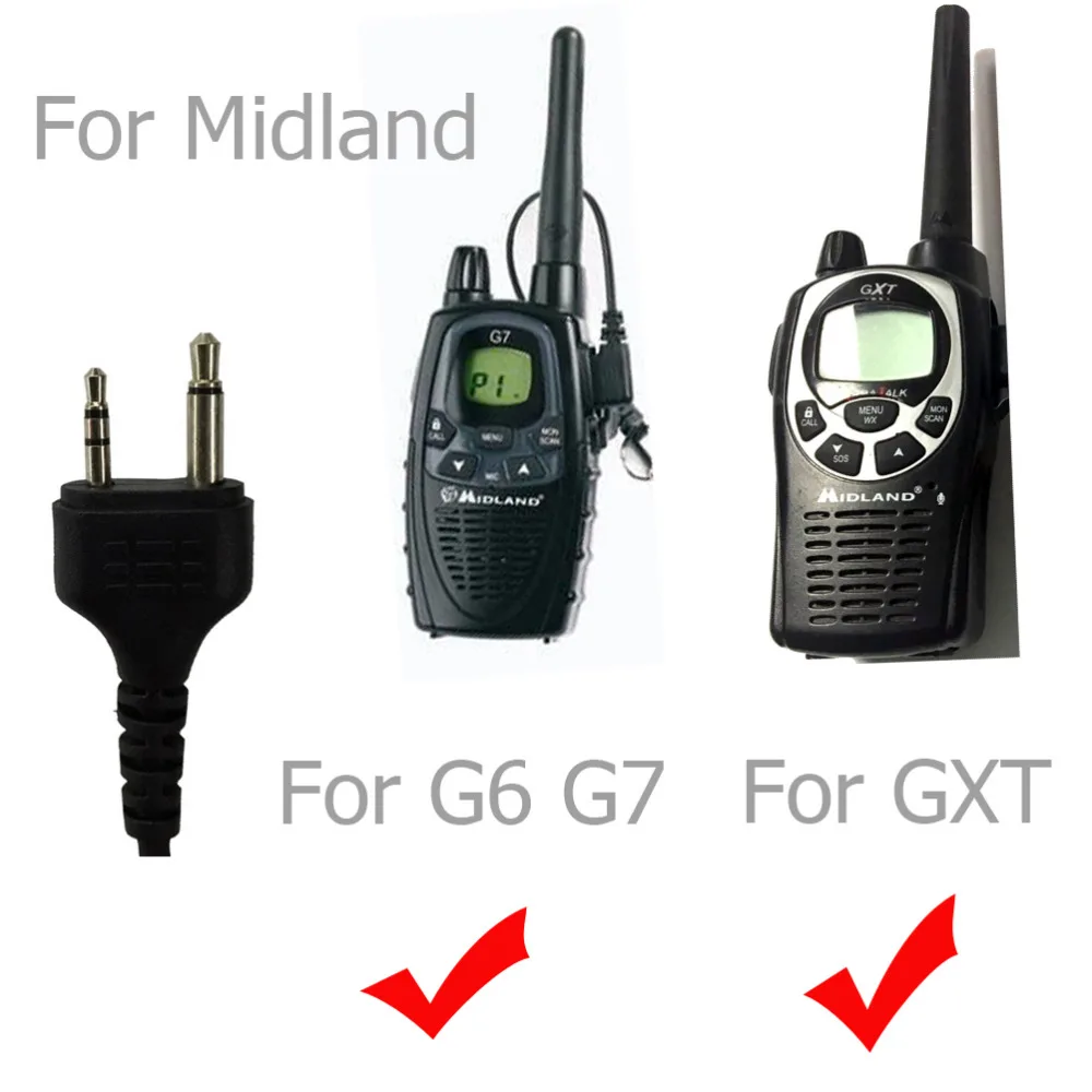 2 Pin Ptt Mic Covert Acoustic Tube Earpiece For Midland Radio G6g7 Gxt1050 Gxt550 Gxt650 Lxt80, Lxt112 Black (1)