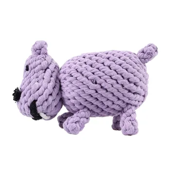

Handmade Dog Chew Toys Purple Cotton Rope Plaited Cute Hippo Shape Bite Toys for Dogs and Cats Pet Toys jouet chat