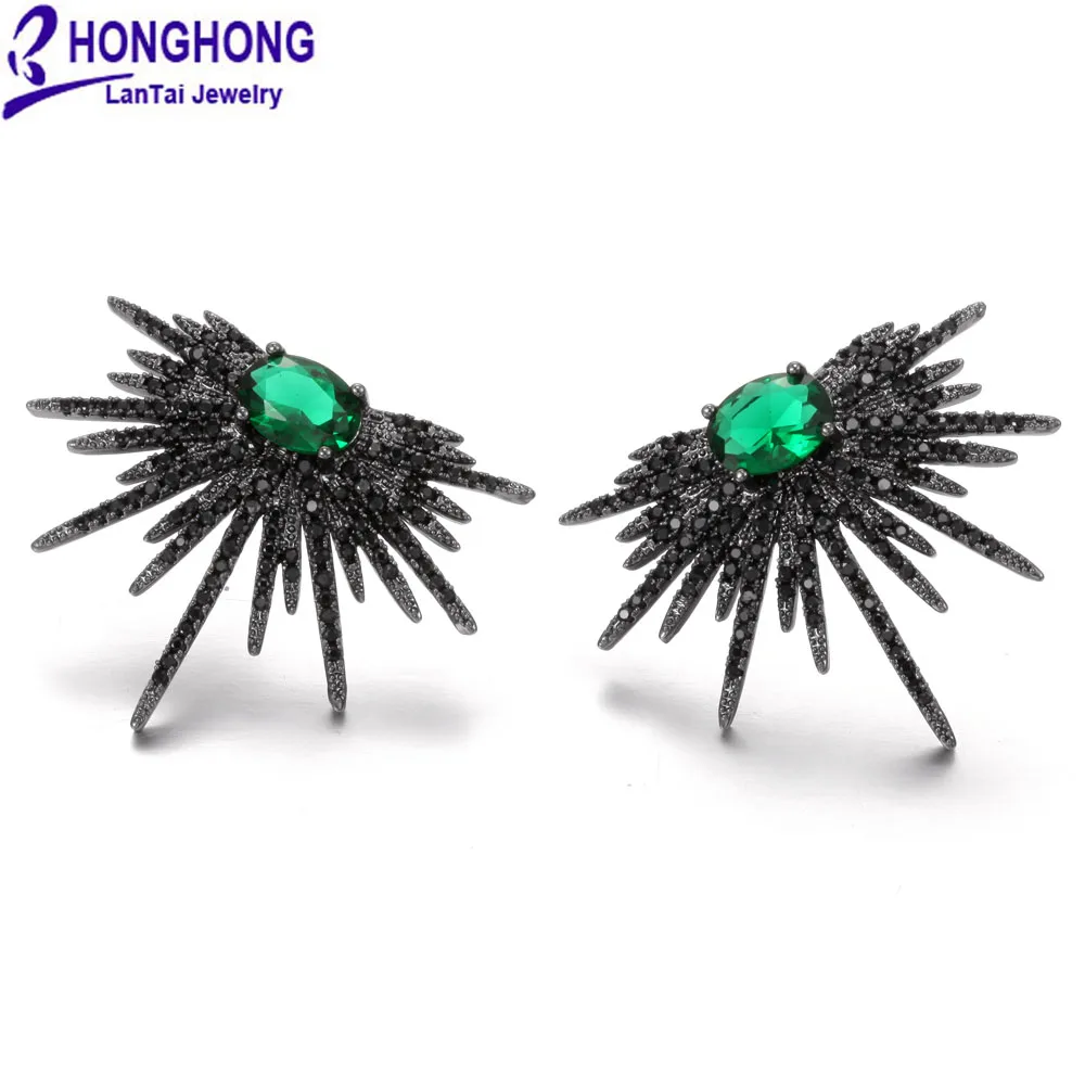 Honghong Occident популярный стиль черные нано циркониевые серьги Высококачественная индивидуальность hyperbole серьги-гвоздики модные ювелирные изделия