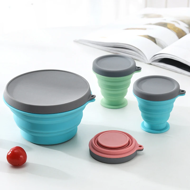 Collapsible Silicone Bowl Lid 500ML Camping Picnic Food Storage Containers 500ML folding silicone bowl