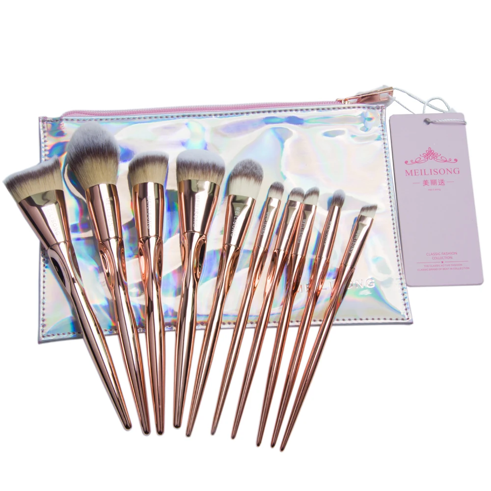 MEILISONG 10pcs professional rose gold makeup brush set with cosmetic