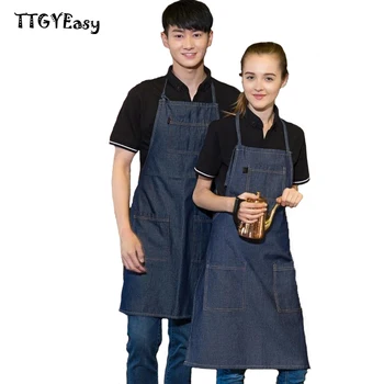 

Aprons Bib Denim pocket cowboy Half body apron Unisex Aprons for Woman Men Cafe Chef barber Kitchen restaurant Cooking Pinafores
