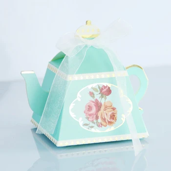

20pcs Candy Bag Packaging Box & Ribbon Creative Royal Teapot Wedding Candy Box Wedding Gift Paper Packing boxes Party Supplies
