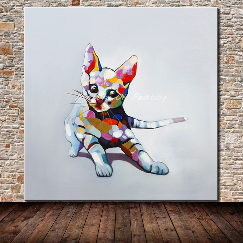 Mintura Frameless Pictures Hand Painted Cat  Animal Oil 