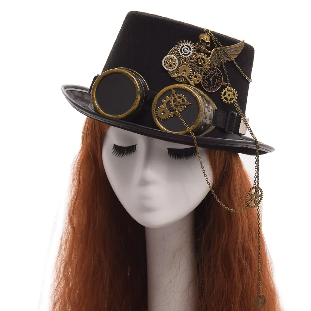 Cosplay&ware Gothic Unisex Skull Wings Glasses Top Hat Vintage Steampunk Gear Party Black -Zentai shop online
