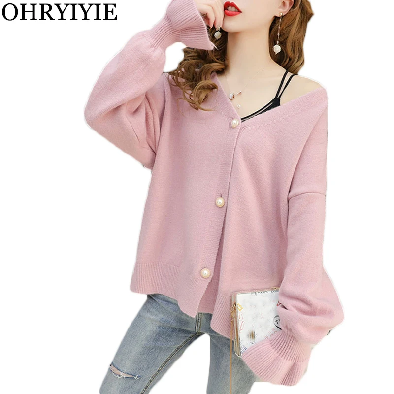

OHRYIYIE Korean Fashion Women Cardigans and Sweaters Autumn Winter 2019 New Loose Oversize Knitted Cardigan Female Knitwear Tops