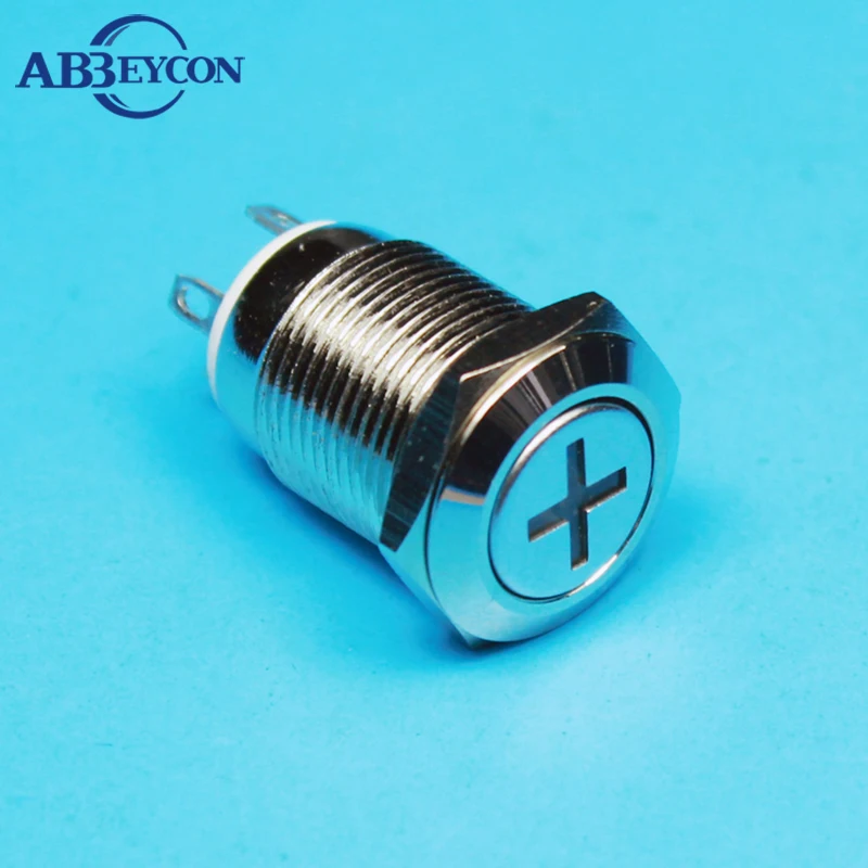 

1238 12mm momentary anti-vandal plus symbol + LED illuminated switch 12v led pushbutton switch