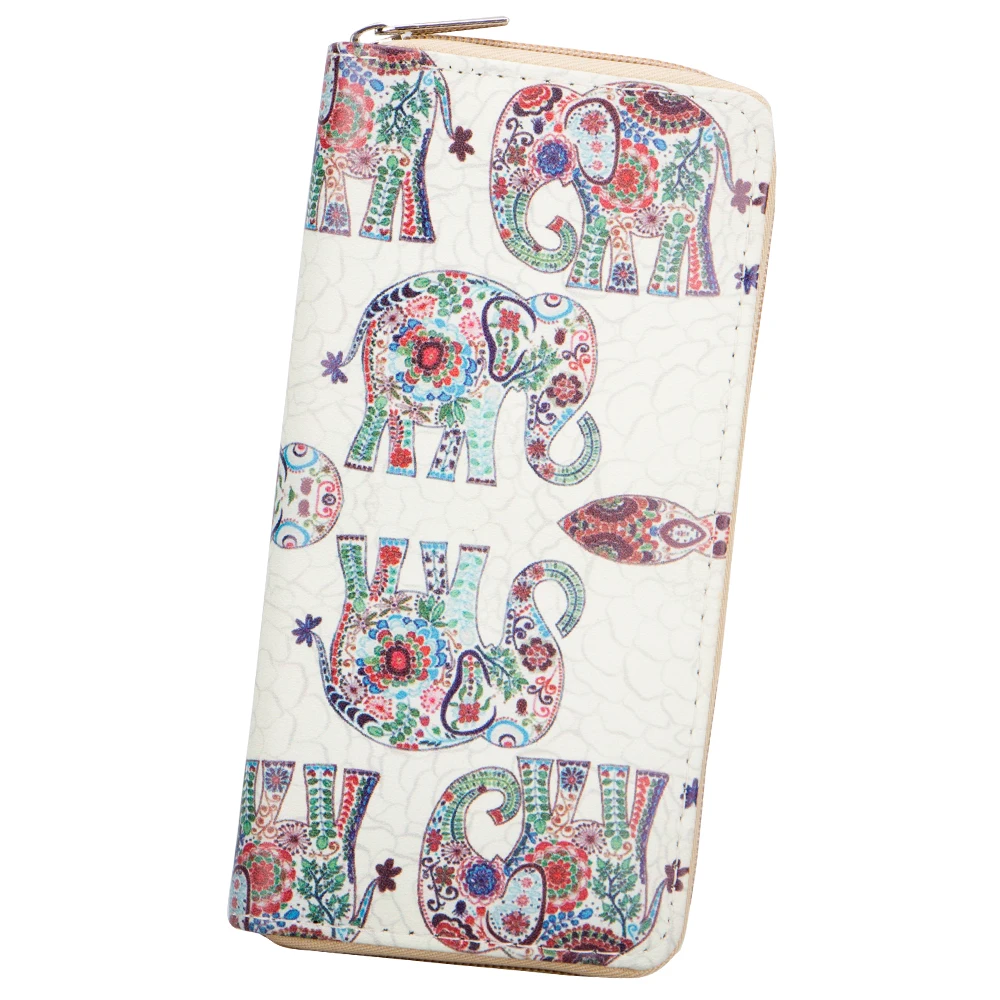 

Sansarya New 2018 Aztec Elephant Print PU With Zipper PU Leather Long Women Wallets Vintage Female Purse Bohemian Card Holder