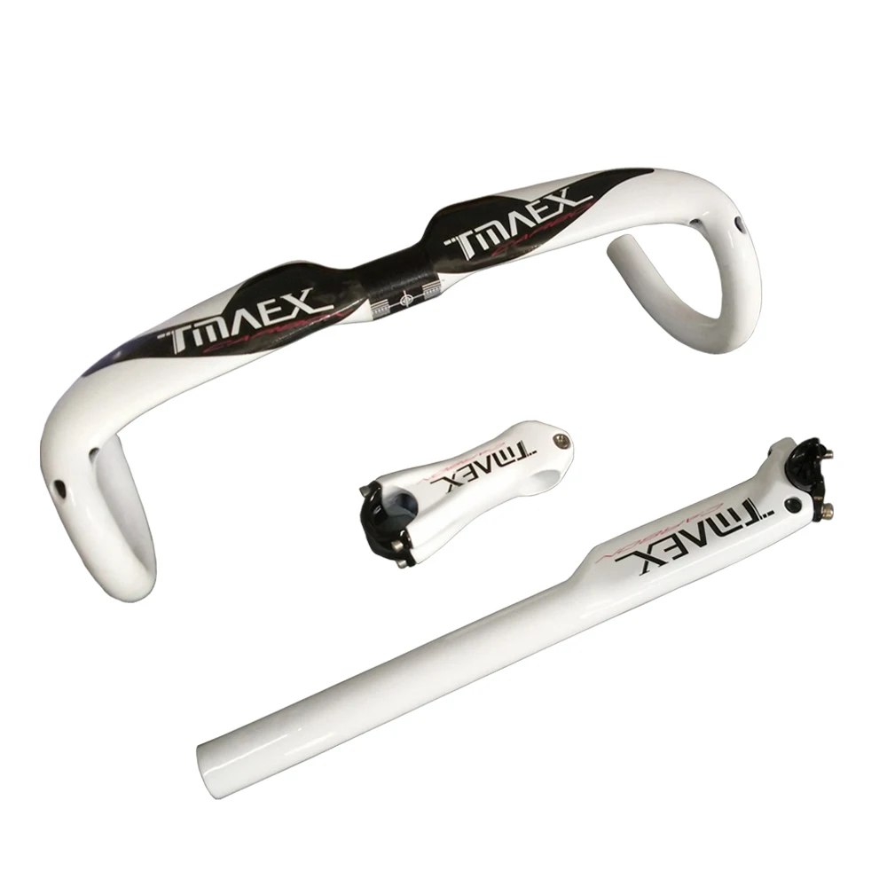 

TMAEX- White Bicycle Internal routing Handlebar Set Carbon Handlebar + Carbon Seatpost + Carbon Stem Road Bicycle Parts