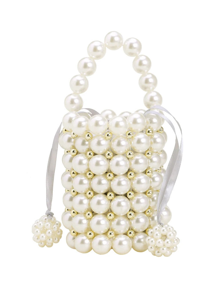 

Acrylic Pearls Bag Beaded Vintage Bucket Totes Women Plastic Evening Party Small Mini Handbag Summer Luxury Brand Wholesale