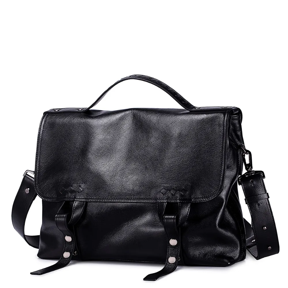 New Classic Men&#39;s Genuine Full Grain Leather Black Tote Handbag Versatile Shoulder Bag Casual ...