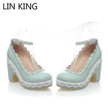 LIN KÖNIG Mode PU Lolita Schuhe Sommer Frauen Flacher Mund Ankle Straps Pumps Plattform Platz Heels Cos Prinzessin Schuhe