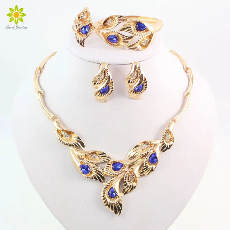 Fashion Gold Color Jewelry Sets Leaves Shape African Costume Necklace ...