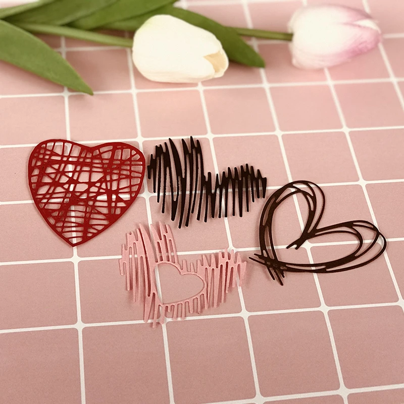 4pcs Set Lace Heart Shape Metal Die Cuts Wedding Invitation Card Love Flower Cutting Dies Cut Stencils For Diy Scrapbooking Album Decorative Embossing Paper Dies Card Making Die Cutting Embossing Arts Crafts
