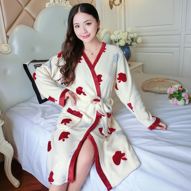 Long Bathrobe Women Flannel Bath Robe Winter Flannel Women's Long