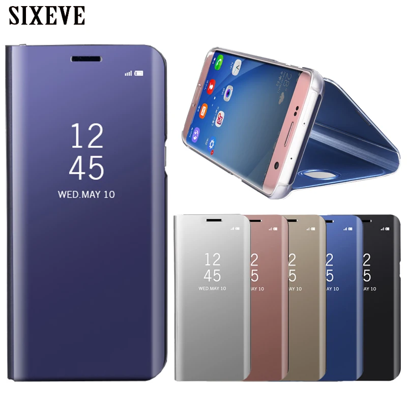 

SIXEVE Flip Mirror Phone Case For Samsung Galaxy J3 J5 J7 2017 J7 Neo NXT Max Pro Core Plus Prime Luxury Smart View Clear Cover