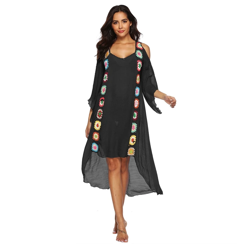 Накидка на бикини из бамбукового хлопка вязаный крючком купальник Пляжное