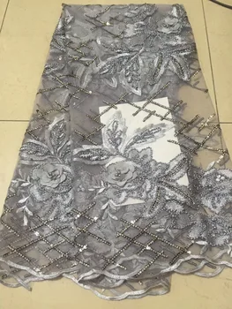 

Hot Selling African cord Lace Fabrics High Quality gray blue Embroidered Tulle mesh Lace Fabric For African France lace fabric