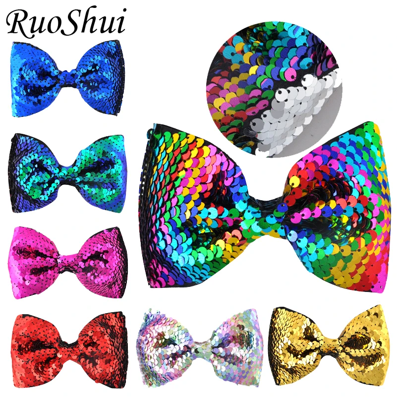 18 Color 4.7 Inch Girls Cute Glitter Reversible Mermaid Sequins Scales Hair Clips Kids Bows Hairpins Women Accessories |