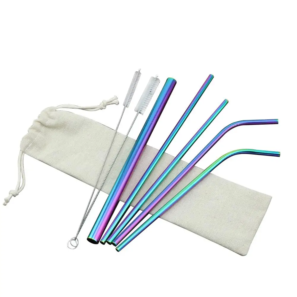 

8PCS Stainless Straws Drinking Straw Stainless Steel Metal Drinking Beverage Straws Set Reusable Cleaning Brushes Kit 3 Colors