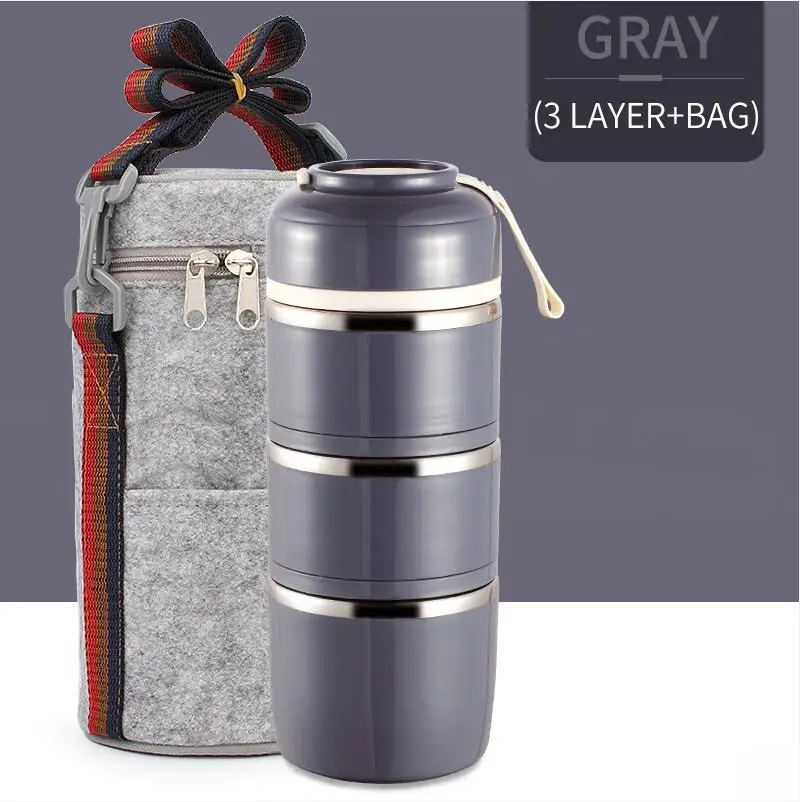 Gray 3 With Bag WORTHBUY милый японский термальный Ланч-бокс герметичный из нержавеющей стали Bento box детский портативный контейнер для еды для пикника и школы - Цвет: Gray 3 With Bag