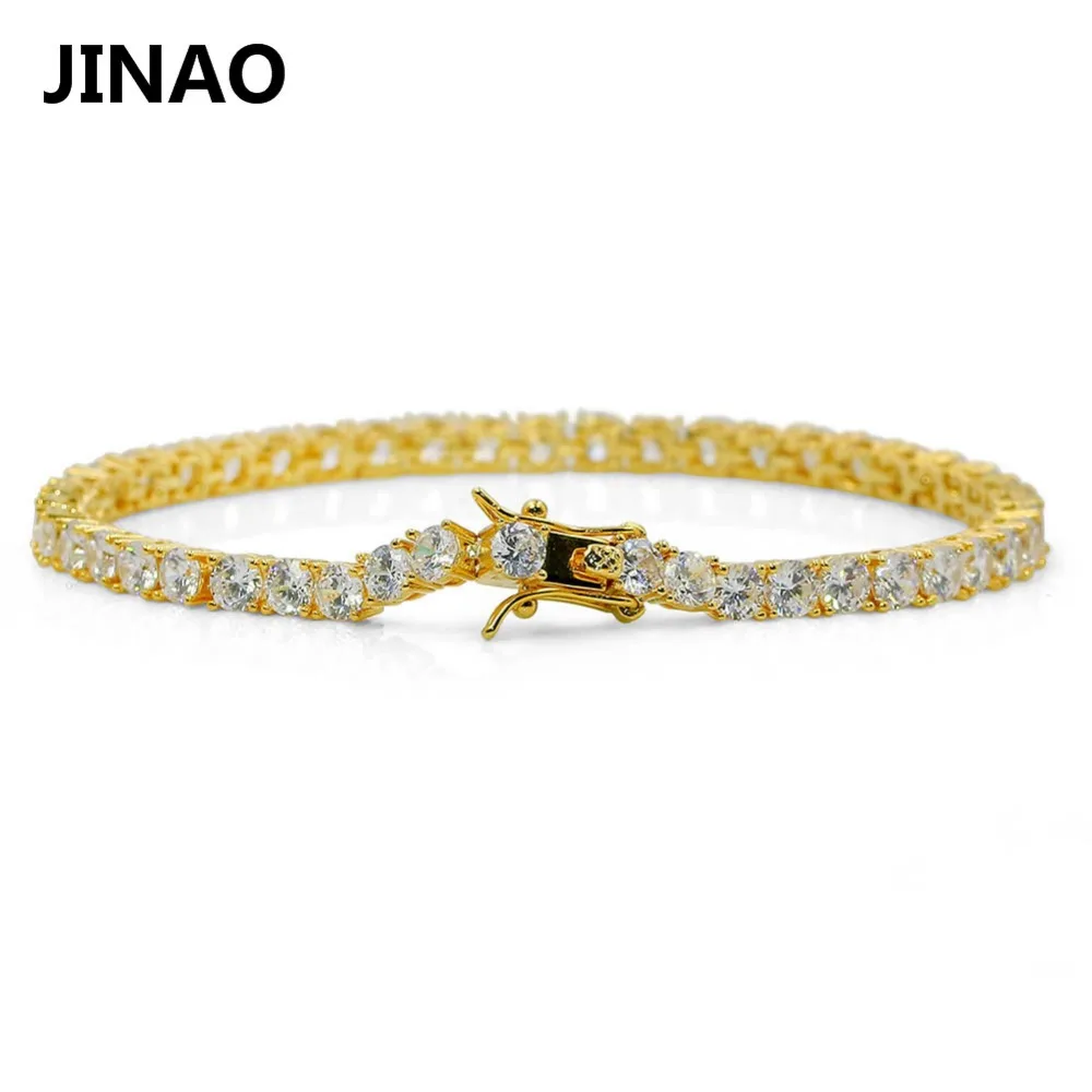 JINAO Hip Hop1 Row Gold Silver color AAA Cubic Zirconia Paved All Iced Out Tennis Bling Lab CZ Stones Bracelet gift party | Украшения и