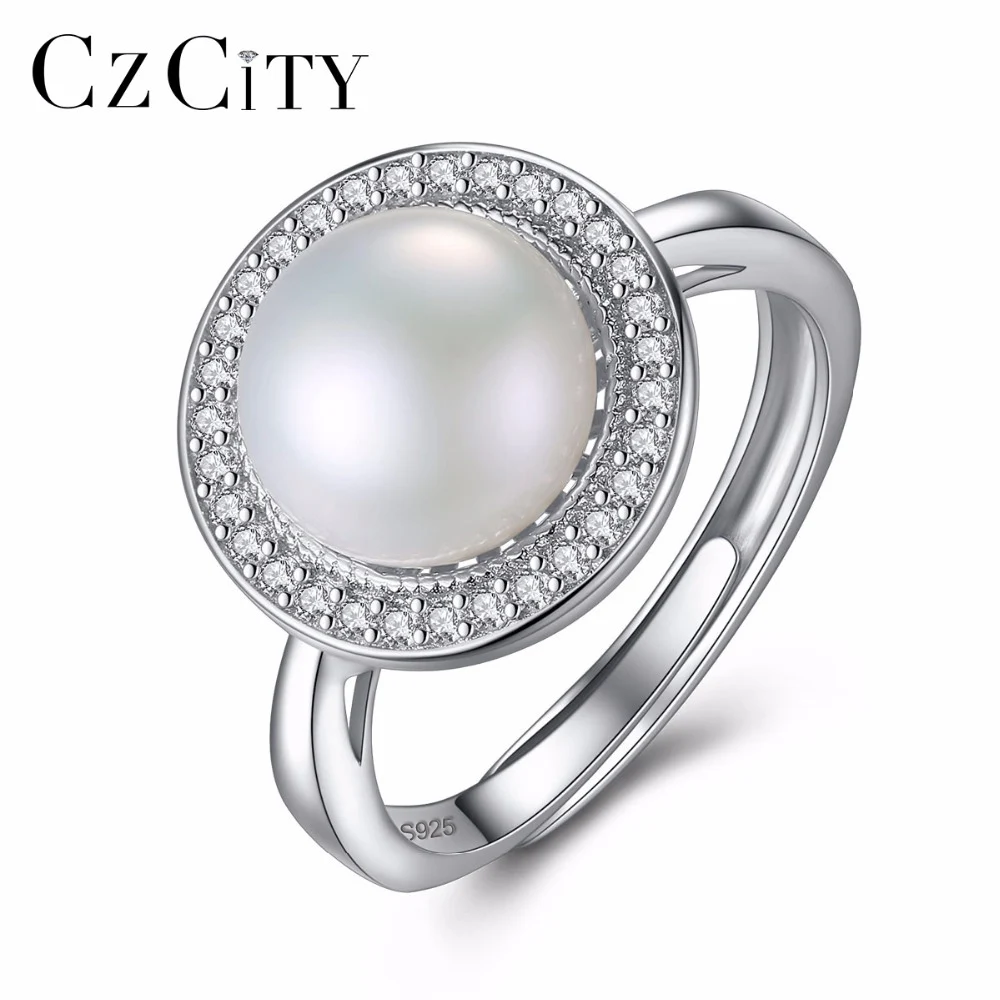 CZCITY круглый диск 925 пробы серебро Обручение палец кольцо из натурального