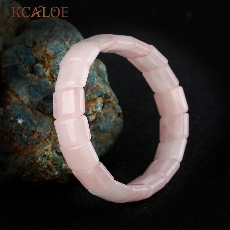 KCALOE Brand Trendy Pink Quartz Yoga Charms Bracelets & Bangles Square Natural Stone Stretch Chakra Beaded Bracelet For Women