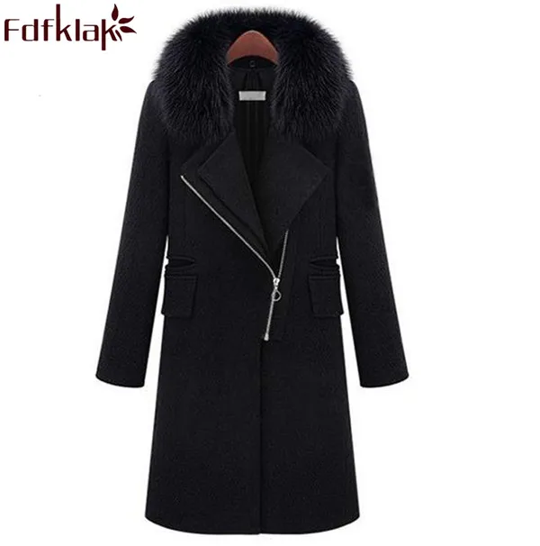 

New 2017 Hot Sale Winter Cashmere Coat Women Warm Wool Coats Plus Size Black Ladies Woolen Coats Female Outerwear S-XXXL Q351