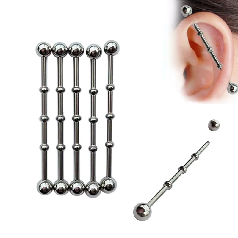 

1PC 1.6*37mm Titanium Industrial Barbell Piercing Earrings 16G Long Bar Barbell Gem Top Removable Earring Punk Body Piercing