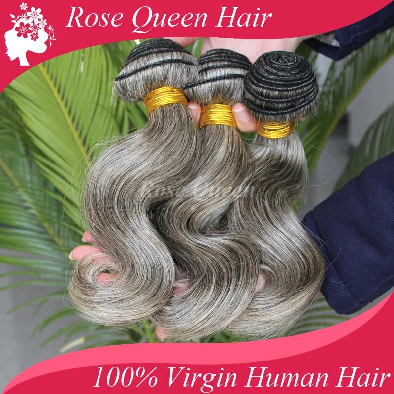 Gray Hair,100 Virgin Brazillian Hair Extensions,Mix Color Remy Grey