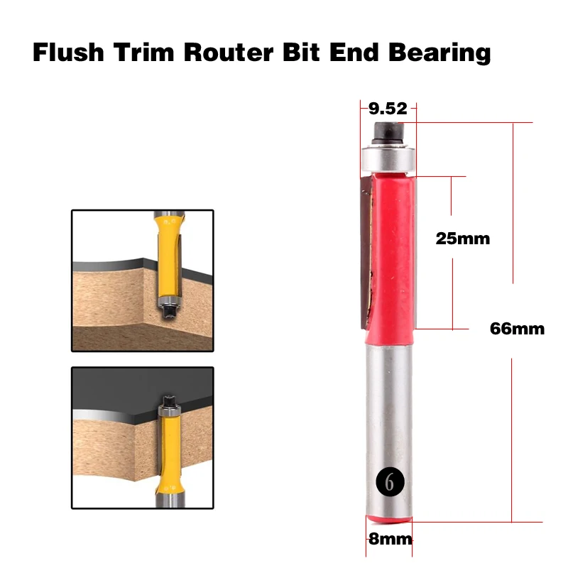 1 шт. 8 мм хвостовик древесины маршрутизатор бит прямой Концевая фреза триммер очистка заподлицо отделка угловая круглая бухта коробка биты инструменты фреза - Длина режущей кромки: 6NO