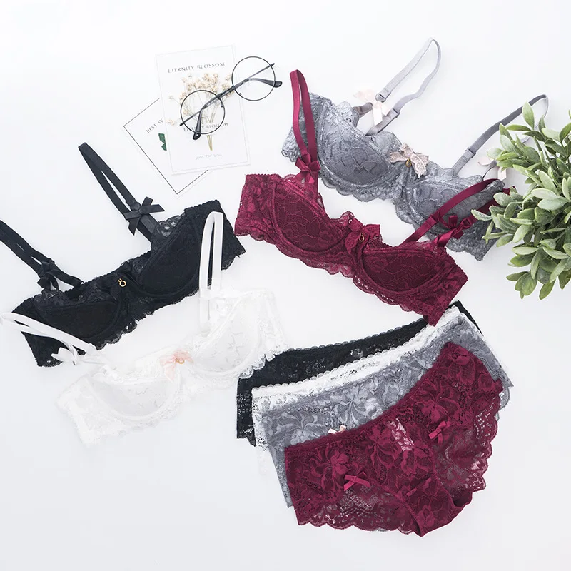 Комплект женского кружевного нижнего белья с чашками пуш ап 4 цвета|bra set|underwear setbras