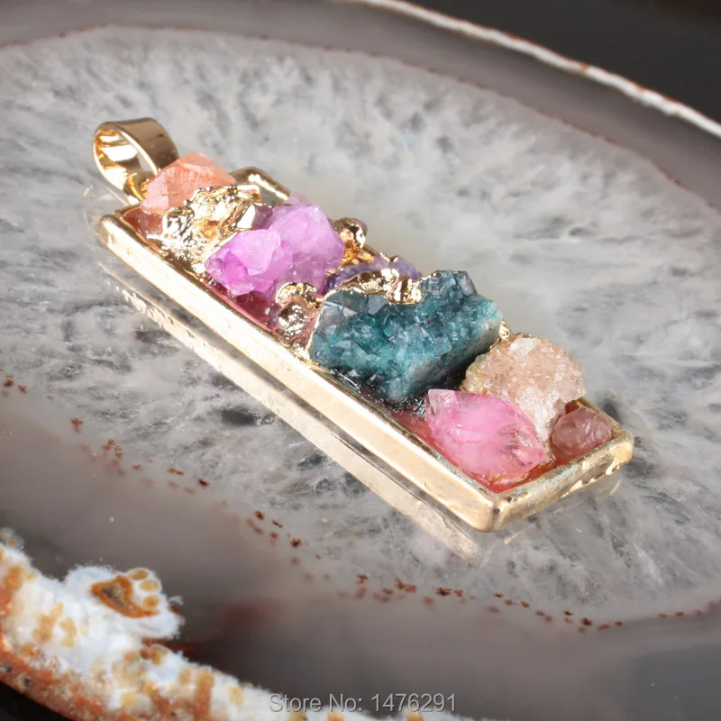 

Hot Sale Mix-color Crystal Quartz Stone Rectangle Pendant Jewelry Pendant 1PCS DIY