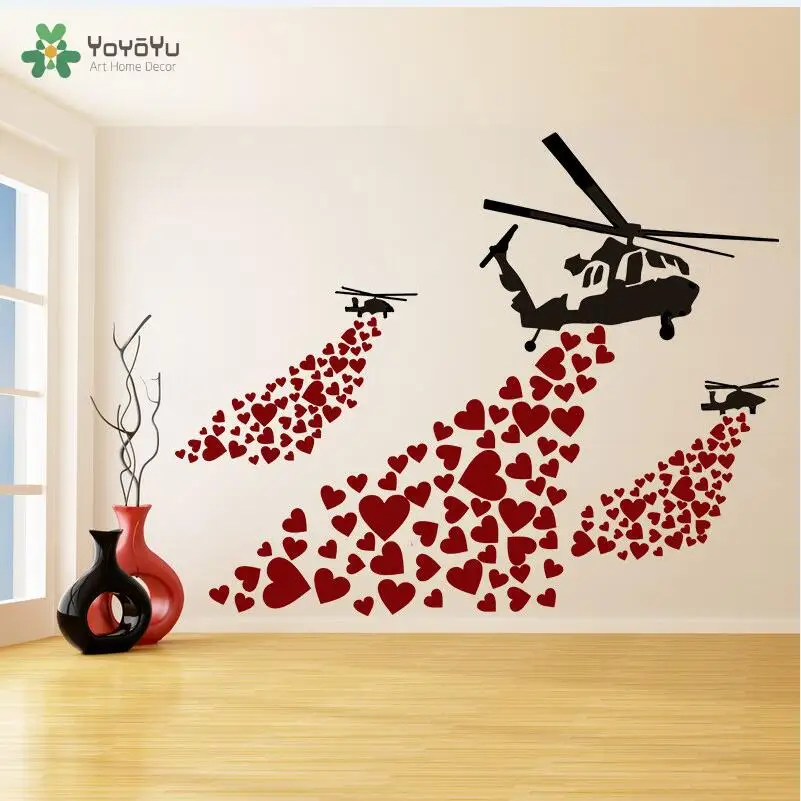 

Wall Decal Vinyl Sticker Banksy Helicopter with Hearts Love Street Art Graffiti Helicopters Art Home Decoration Mural DIY WW-412