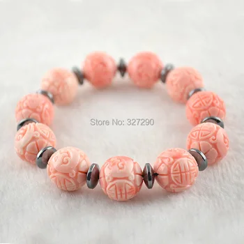 

Pink Color Shell Ancient Dragon Ball Carved Beads With Hematite Spacer Bracelet Fashion Women Jewelry 5pc/lot