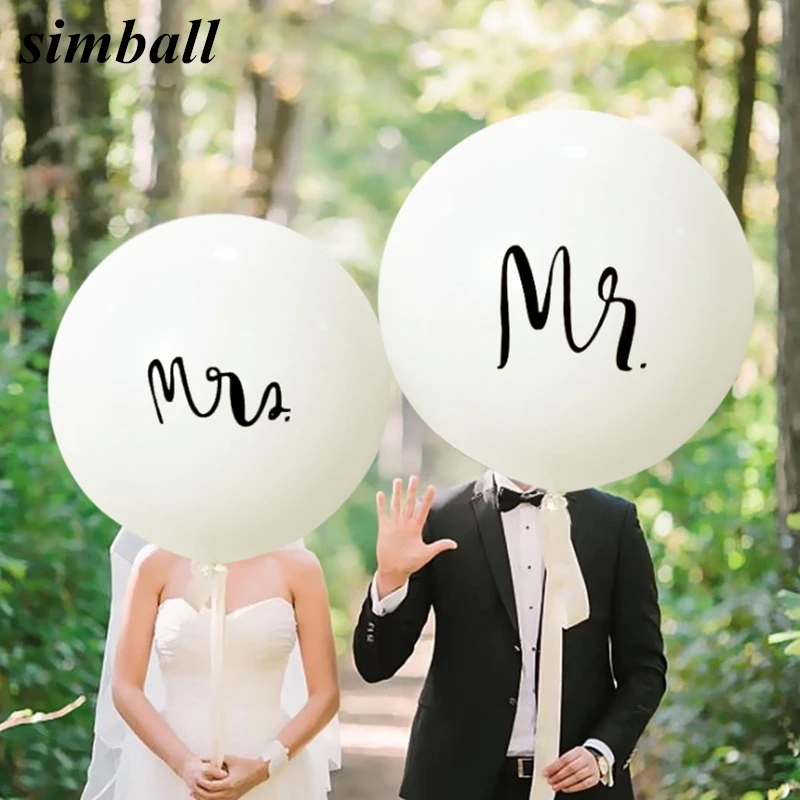1pc Good Quality 36inch Round White Print Mr&ampMrs Latex Balloons Happy Birthday Wedding Valentine's Day Event Air Globos Supplies | Дом и