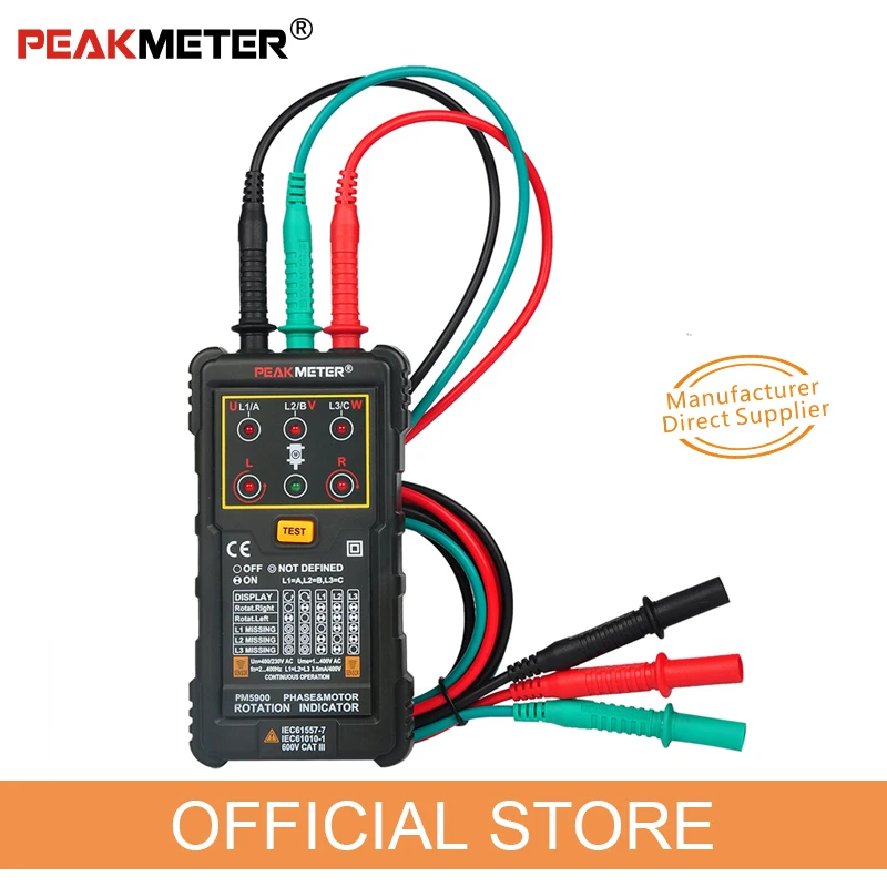 PEAKMETER PM5900 3 индикатор вращения мотора измеритель последовательности тестер Индикатор поворотного поля 3 фазы системы тестирования мотора Multimetro