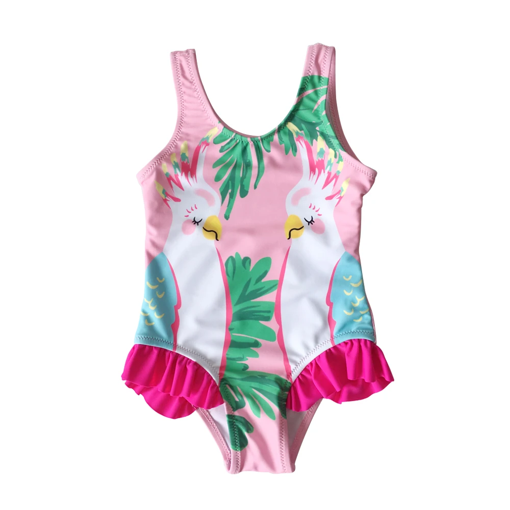 Summer Boys Girls Cartoon Parrot Printed One Piece Suits Bikini Swimwear Backless Lace Beachwear | Спорт и развлечения